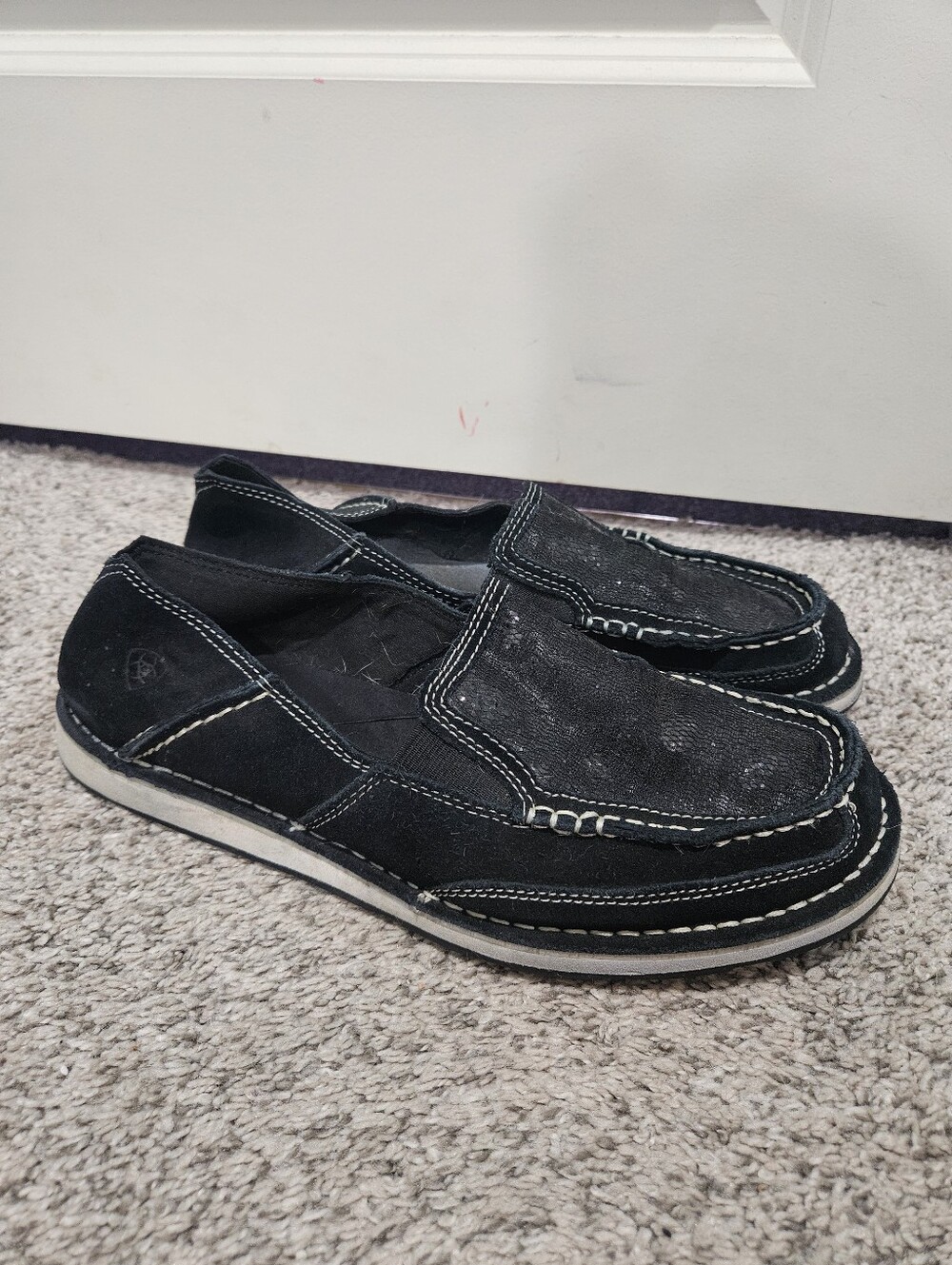 Ariat Black Slip-On Casual Loafers with White Stitching